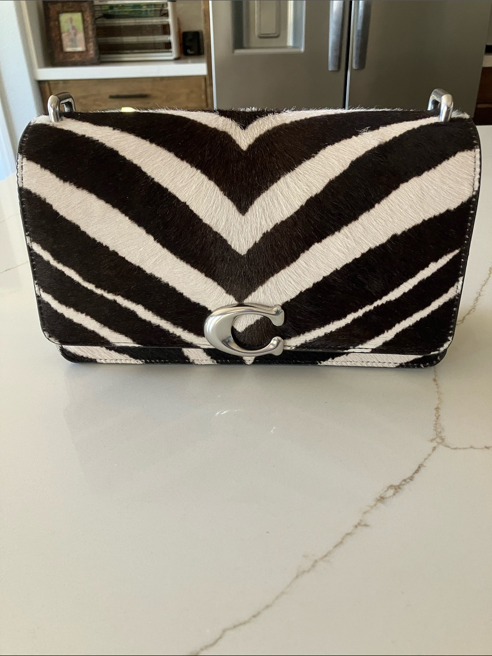 Coach Bandit Black & White Zebra Haircalf Crossbody Bag with Silver Hardware